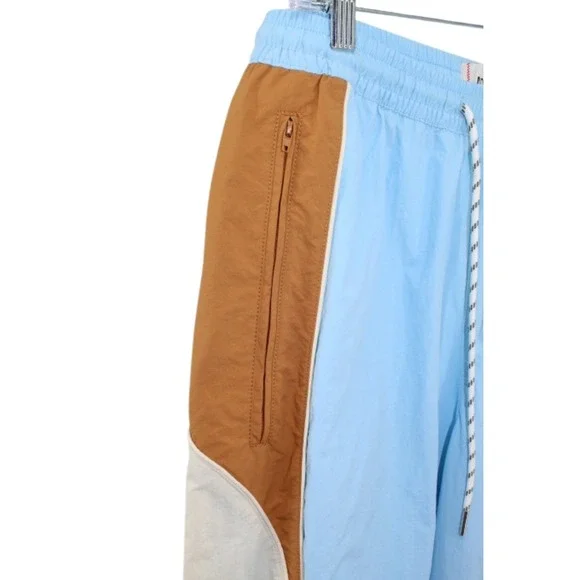 NEW BDG Adrienne Wide Leg Track Pants M Nylon Color Block Blue Tan White - Picture 6 of 11